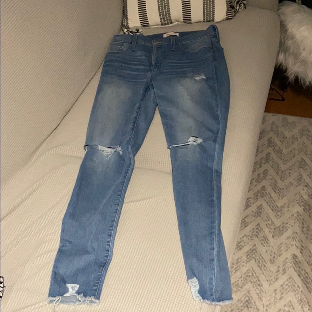 Madewell ripped light wash skinny jeans